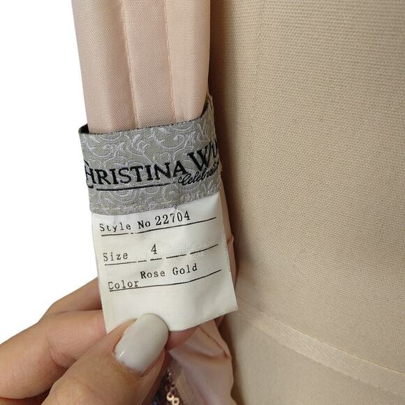 Vintage 90s Y2K Prom Dress Maxi Gown Size 4 Rose Gold Sequins Formal Cape Back - Picture 10 of 10